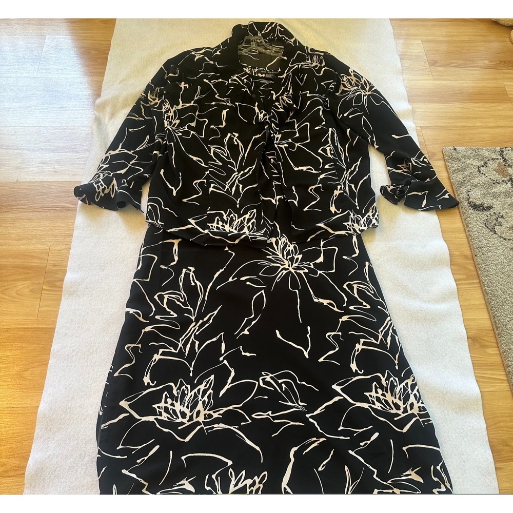 Mlle Gabrielle Womens Dress Jacket Set 22W Black White Floral Maxi Plus Size